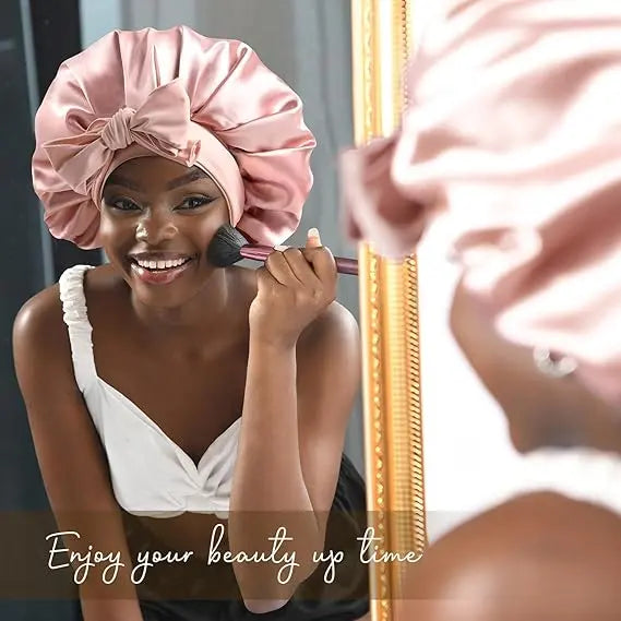 #1 Tie Band Double Layer Butter Satin Bonnet YANIBEST