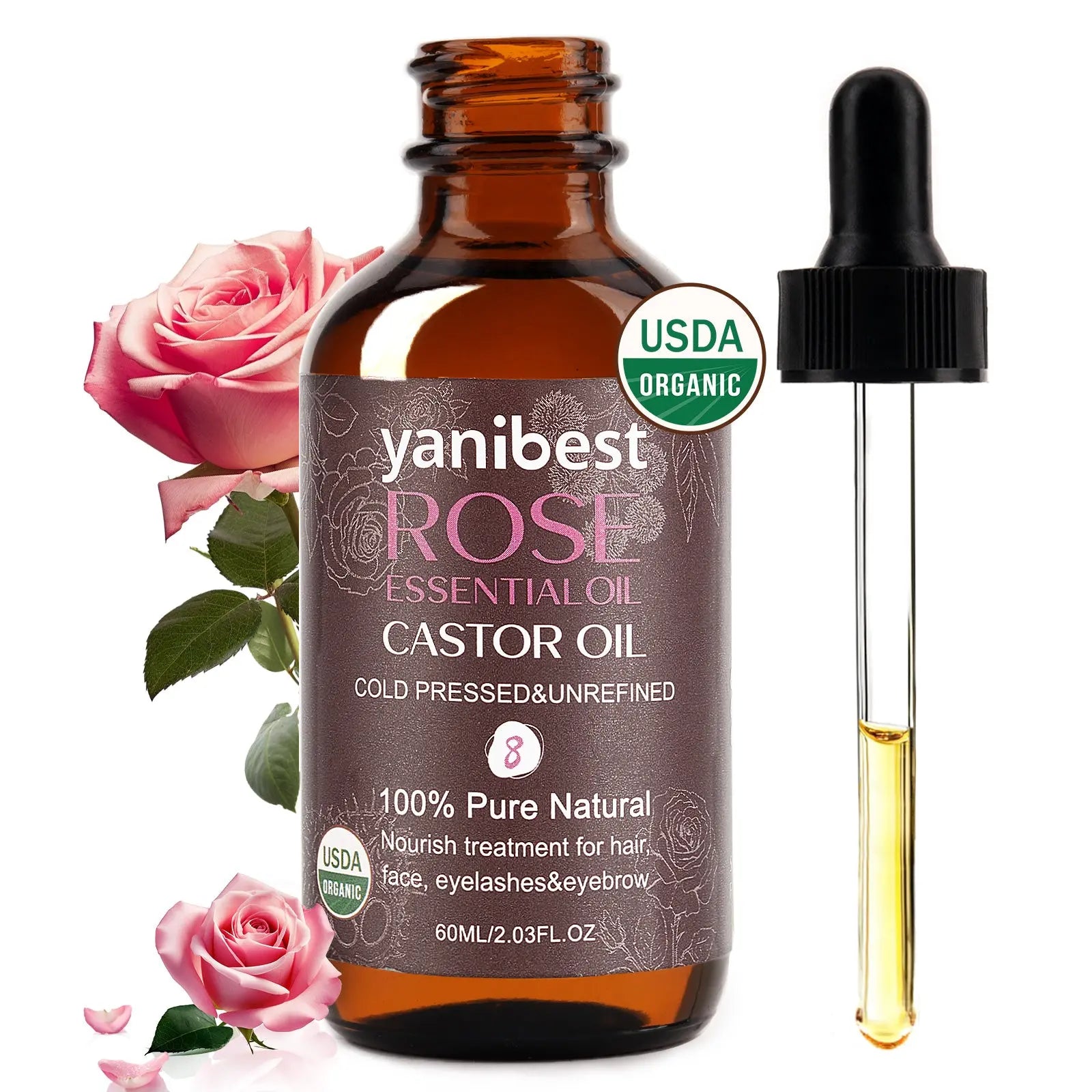 100% Natural Organic Rose Castor Hair Oil For Hair Moisturize - YANIBEST