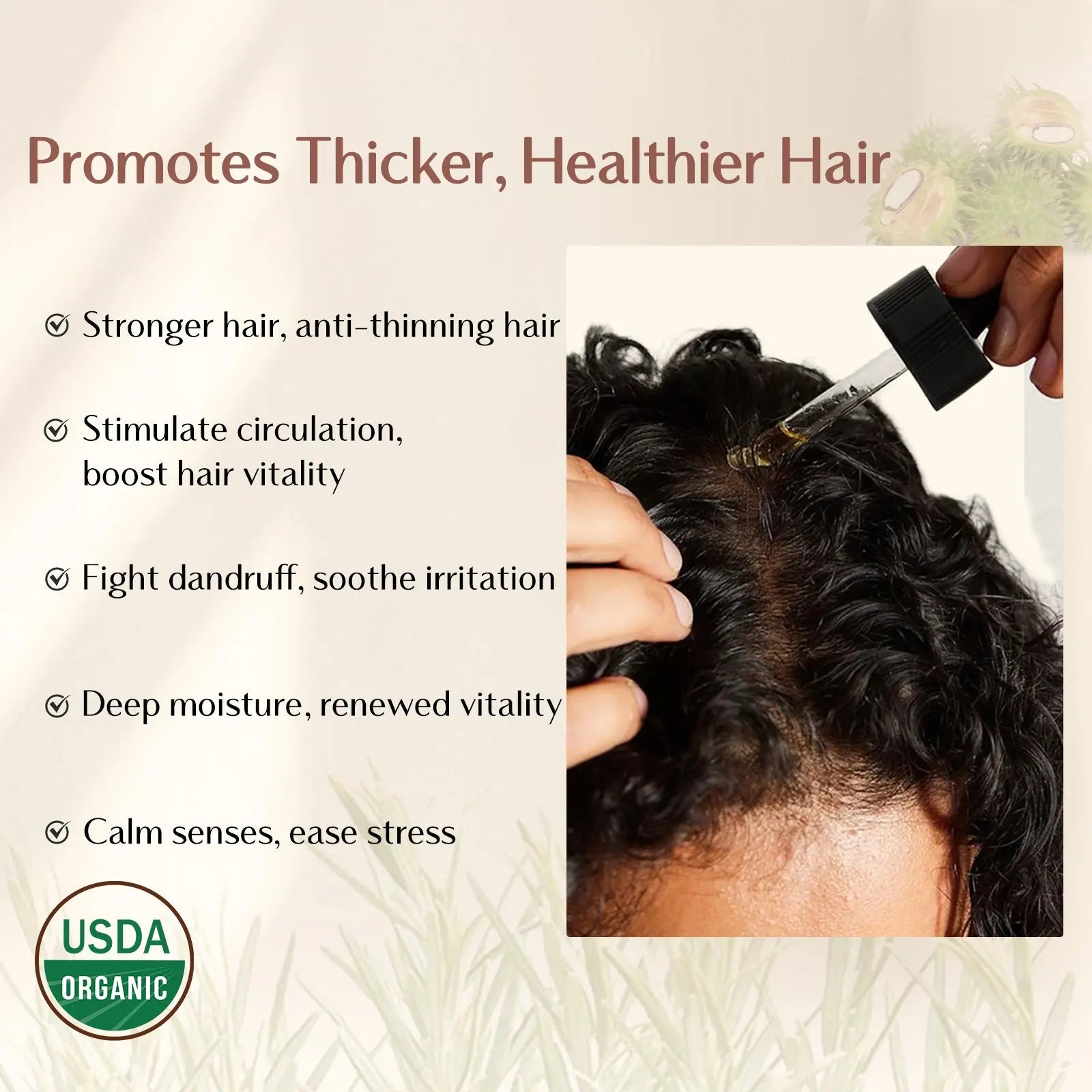 100% Natural Organic Rosemary Castor Hair Anti-Thinning Hair Oil - YANIBEST