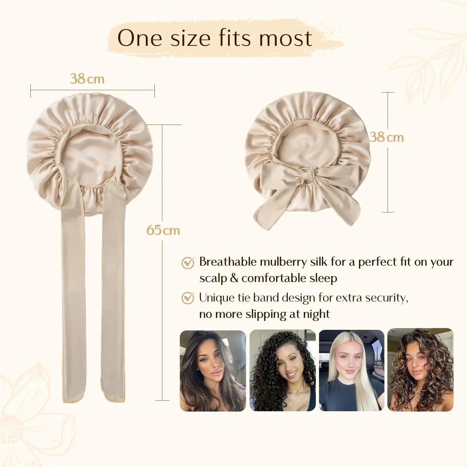 Mulberry Silk Bonnet with Tie Band YANIBEST