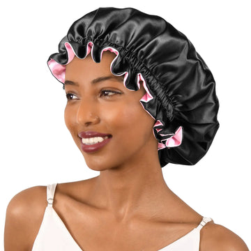 Blooming Edge Satin Bonnet|  Black YANIBEST