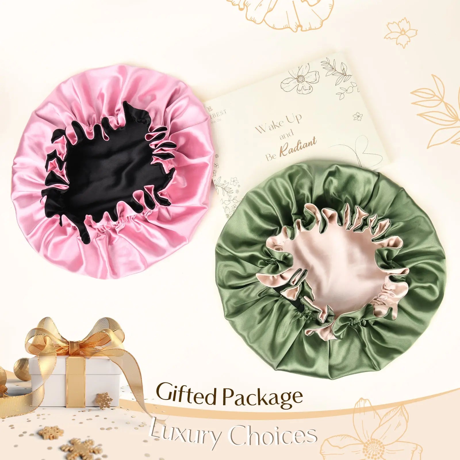 Blooming Edge Satin Bonnet|  Black YANIBEST