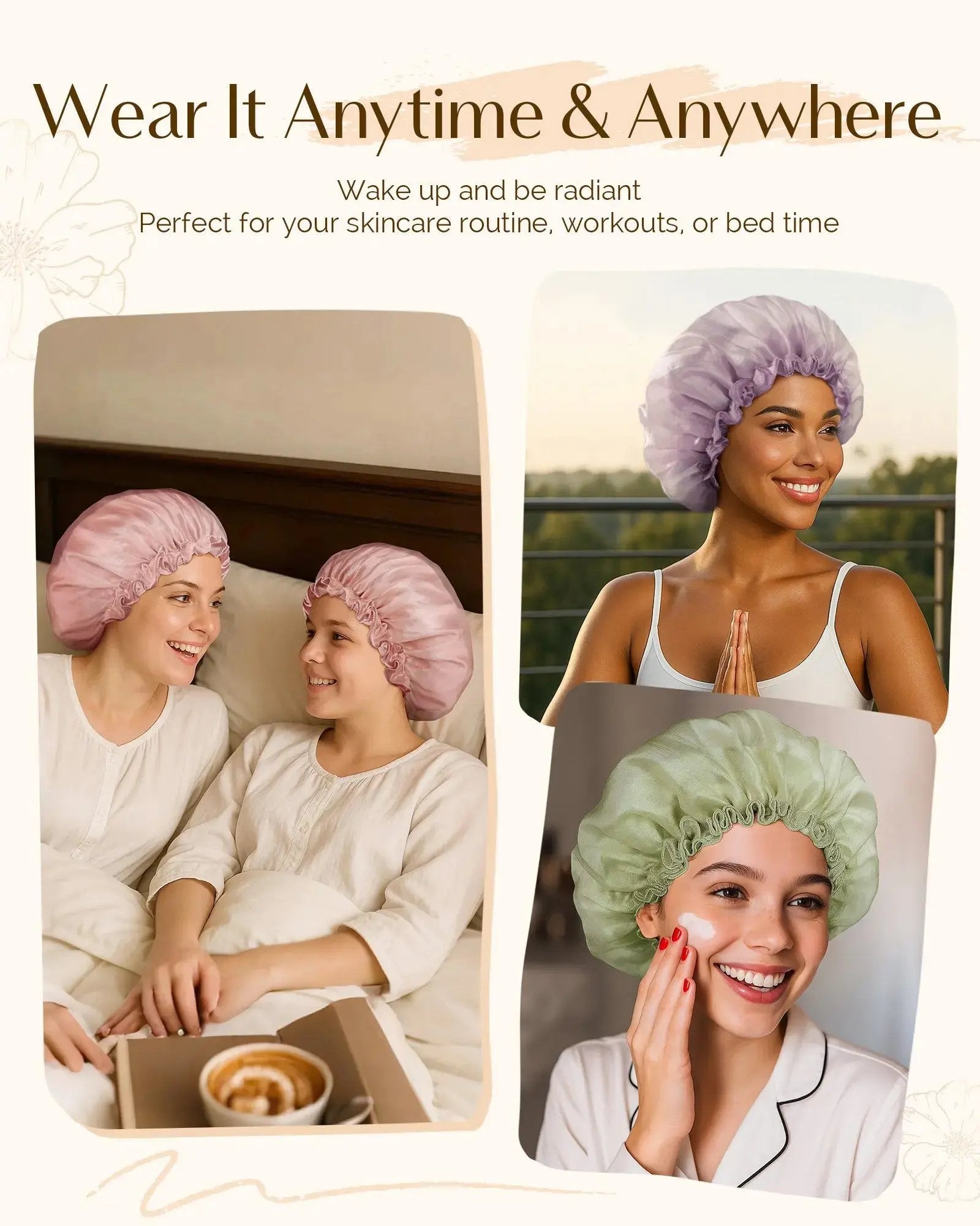 Breeze Satin Bonnet Lace Edge Double Layer Satin Lined Cap YANIBEST
