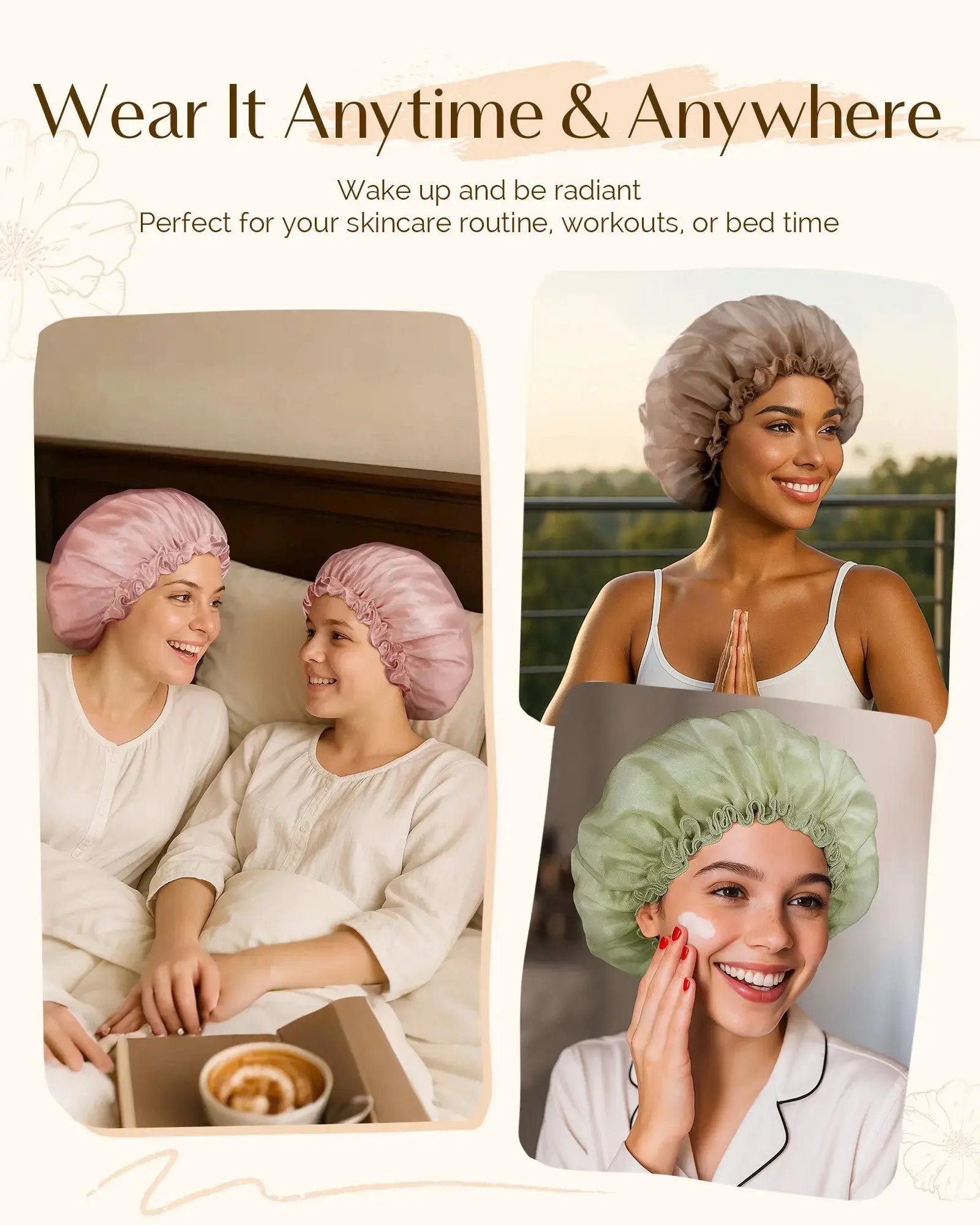 Breeze Satin Bonnet Lace Edge Double Layer Satin Lined Cap YANIBEST
