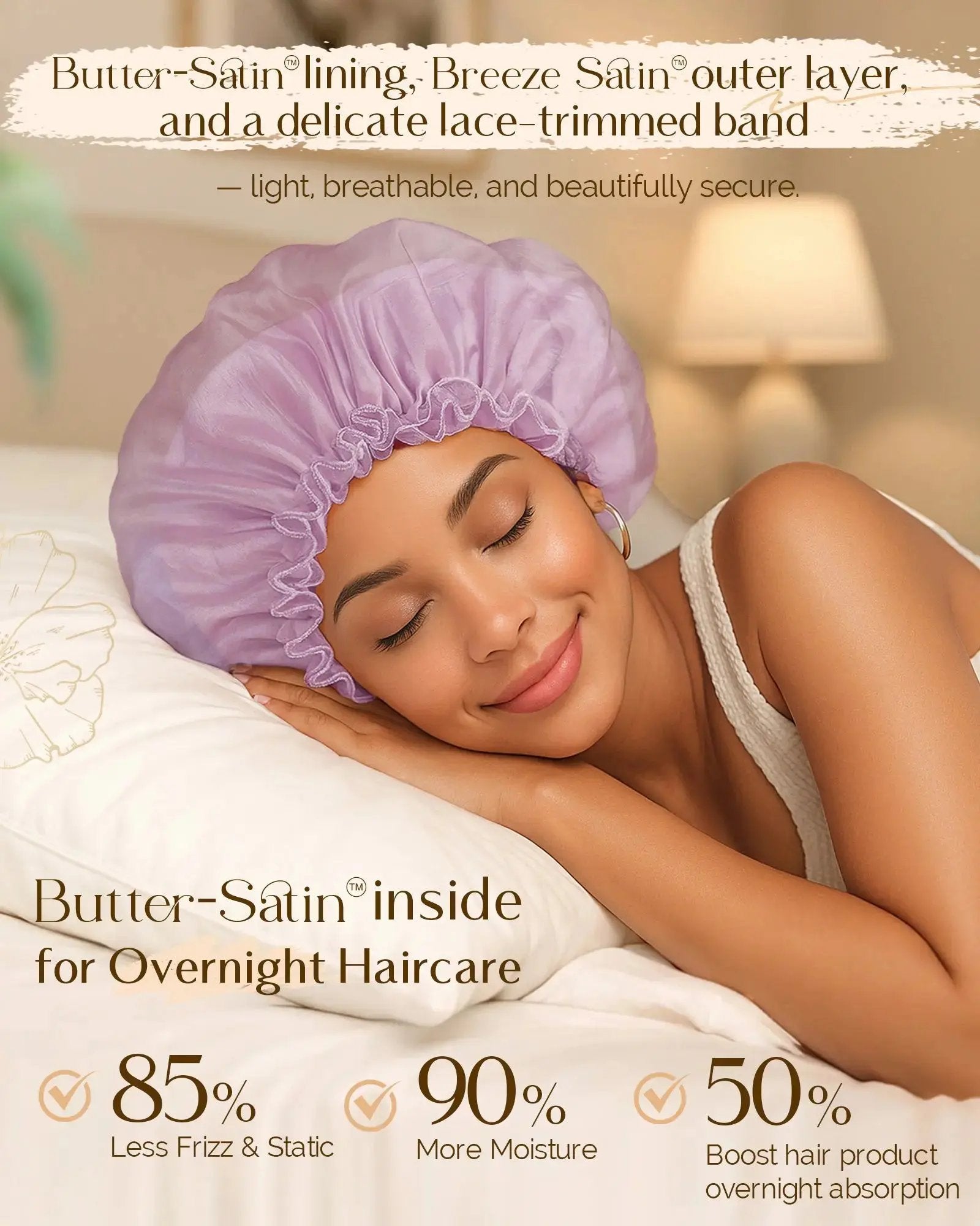 Breeze Satin Bonnet Lace Edge Double Layer Satin Lined Cap YANIBEST
