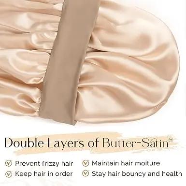 Butter Satin Bonnet Wide Band - Champagne Beige YANIBEST