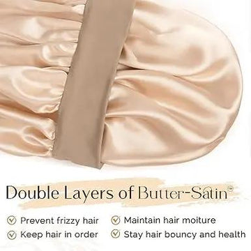 Butter Satin Bonnet Wide Band - Champagne Beige YANIBEST