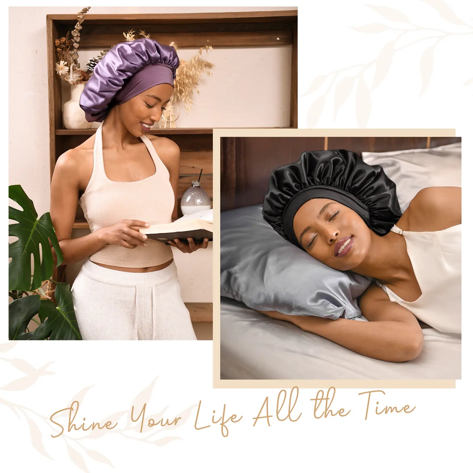 Butter-Satin Double Layer Bonnet|  Purple - YANIBEST