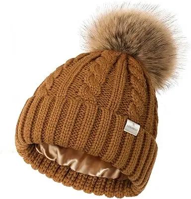 Butter Satin Lined Pom Winter Beanie YANIBEST