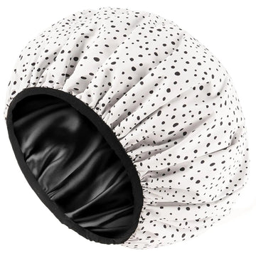 Butter Satin Lined Waterproof Shower Cap - Black Dots YANIBEST