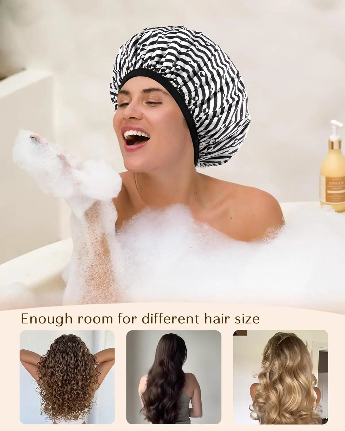 Butter Satin Lined Waterproof Shower Cap - Stripes YANIBEST