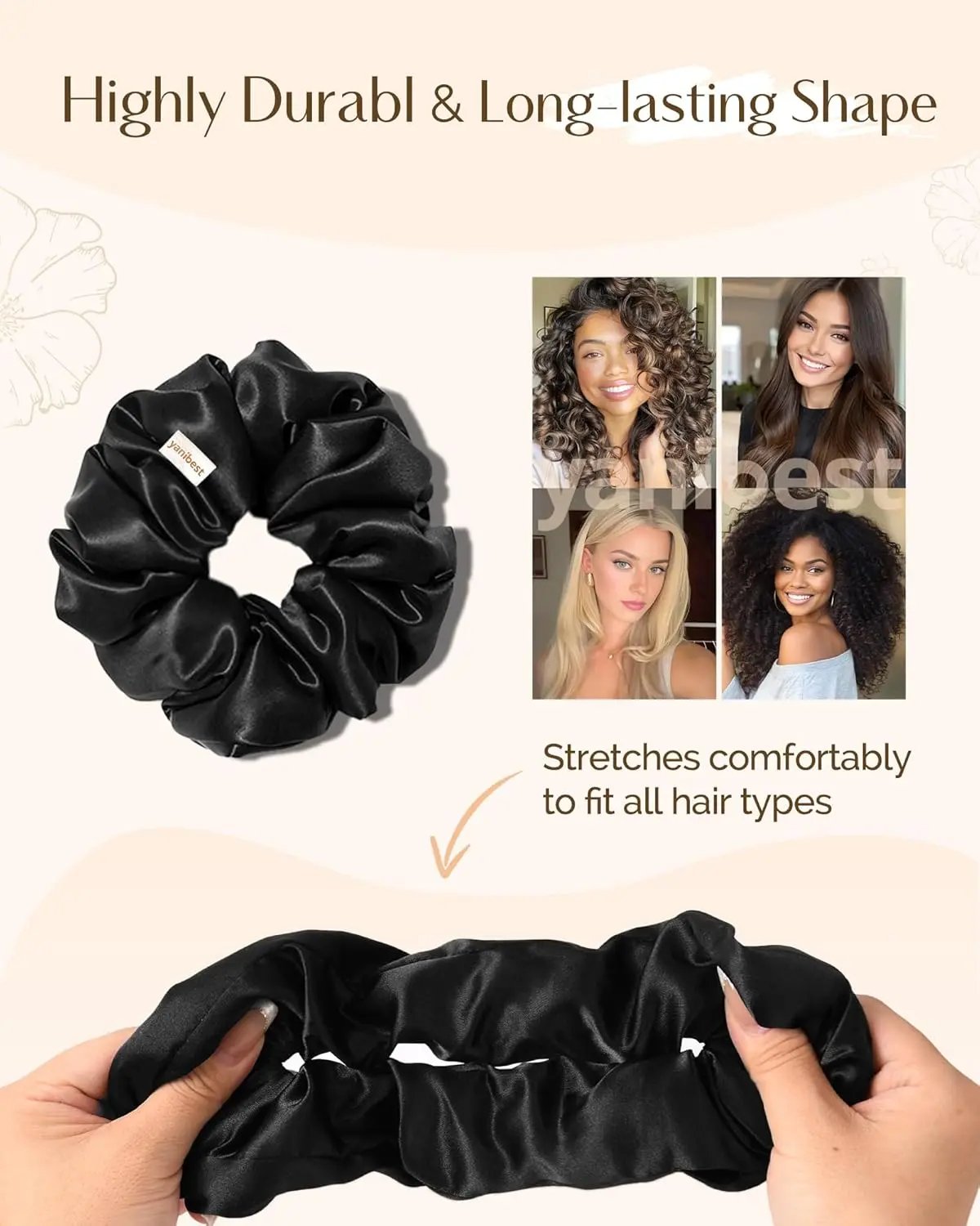 Butter Satin Scrunchie 8 in 1 - Black YANIBEST