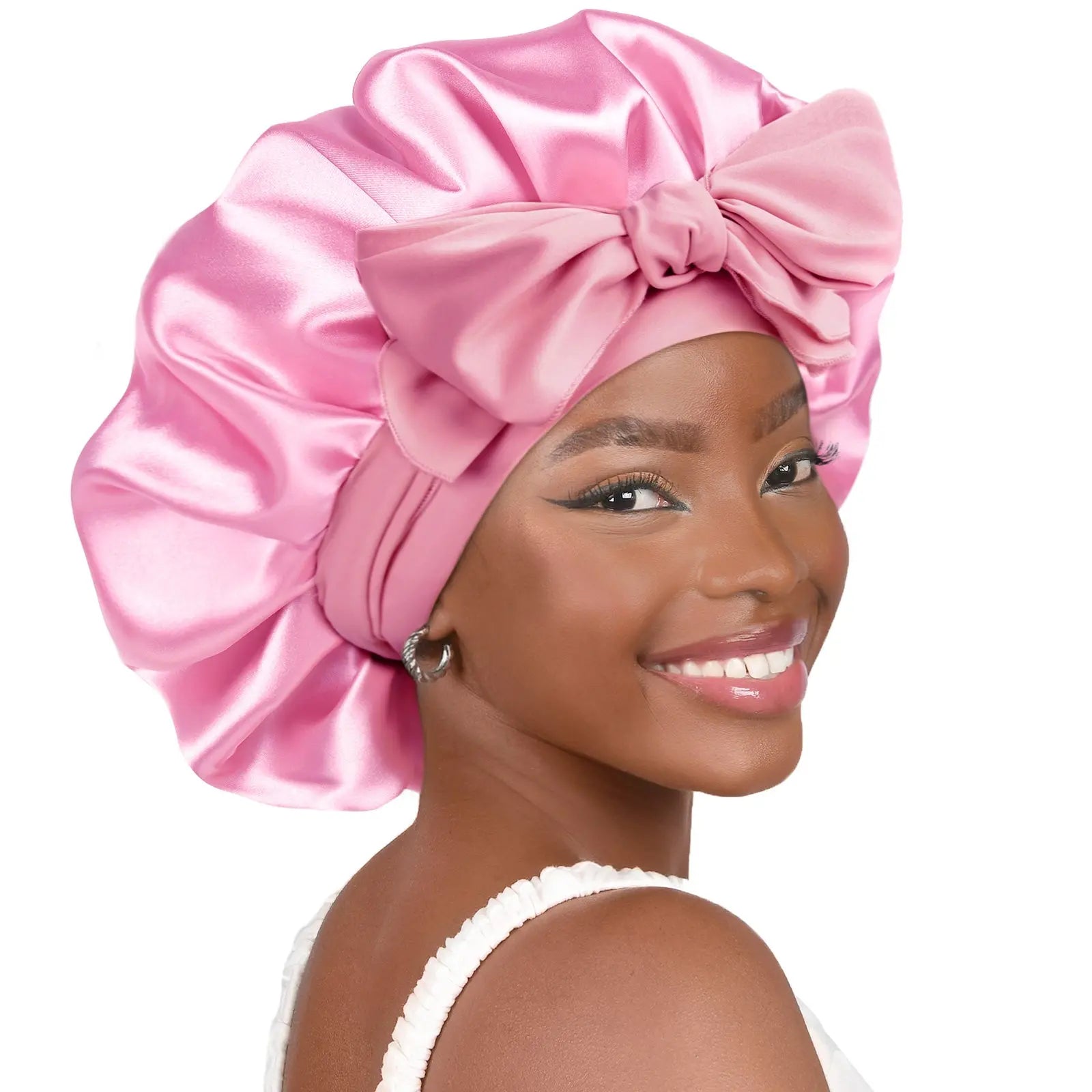 Double Layer Satin Bonnet with Tie Band Sleepwear| Light Pink YANIBEST