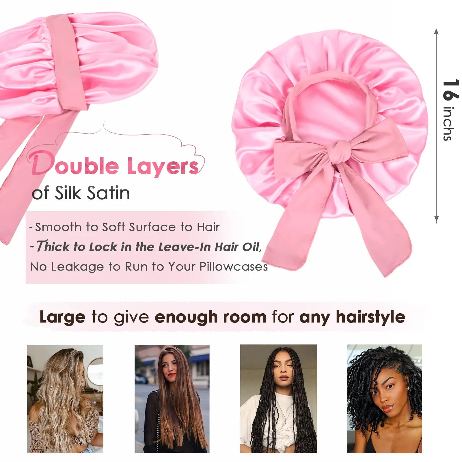 Double Layer Satin Bonnet with Tie Band Sleepwear| Light Pink YANIBEST