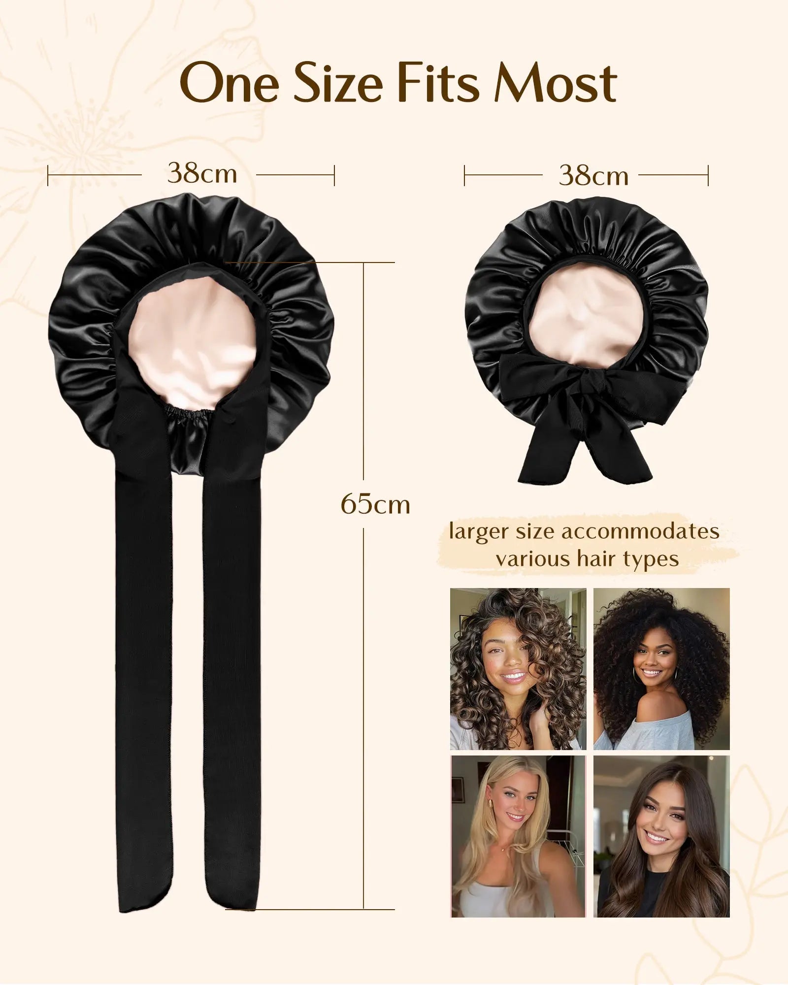 Double Layer Satin Bonnet with Tie Band| Black YANIBEST