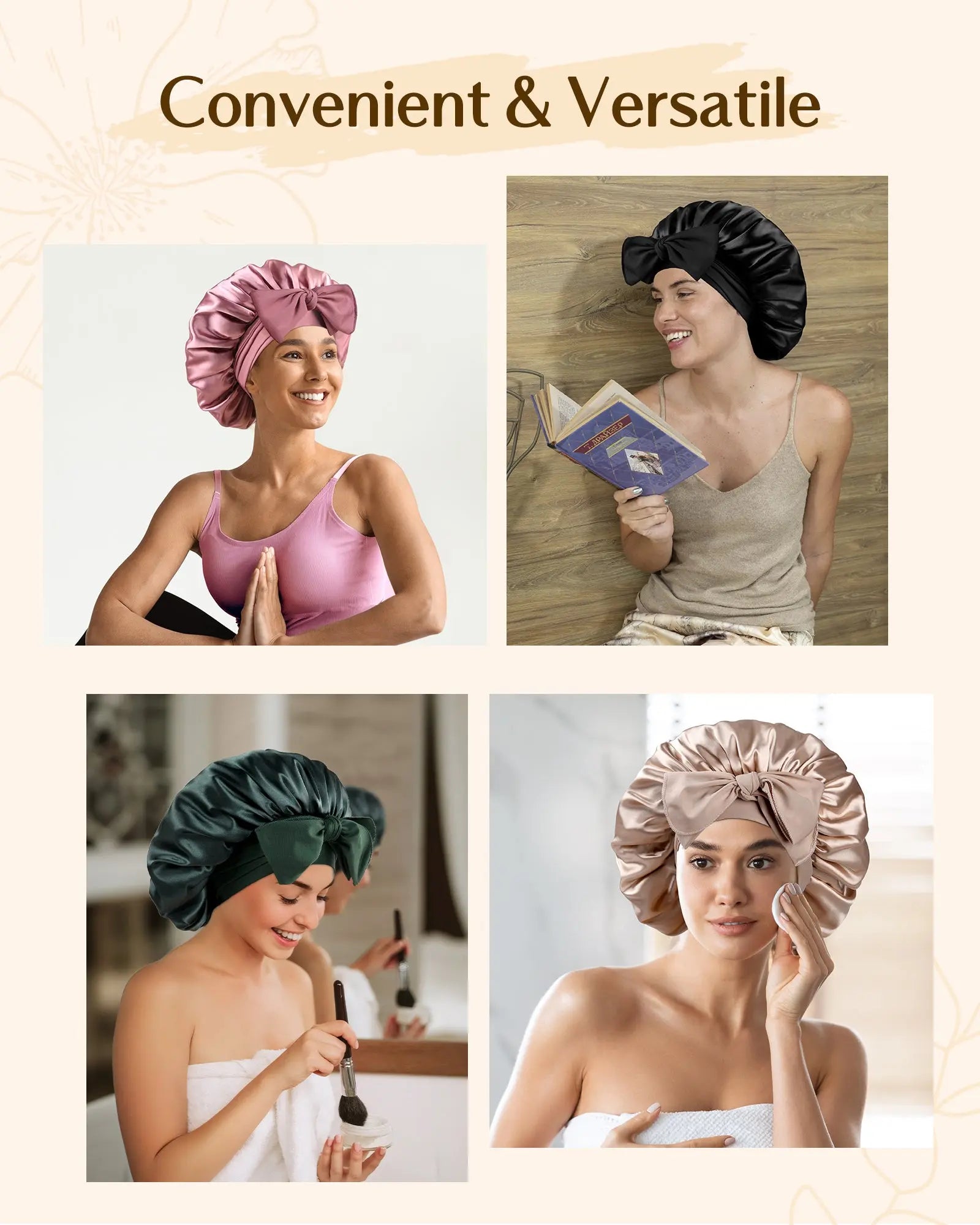 Double Layer Satin Bonnet with Tie Band| Black YANIBEST