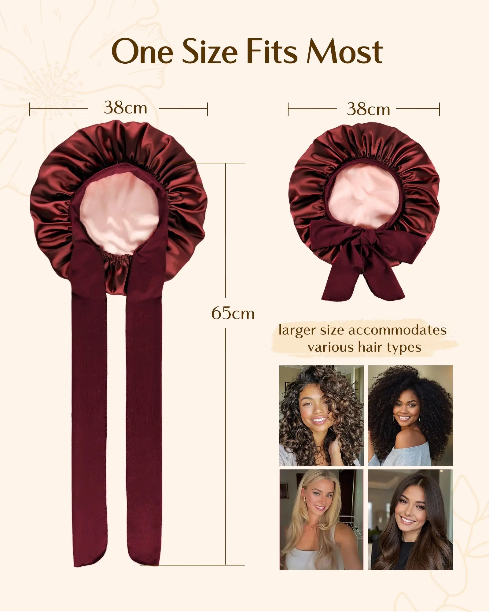 Double Layer Satin Bonnet with Tie Band| Burgundy YANIBEST