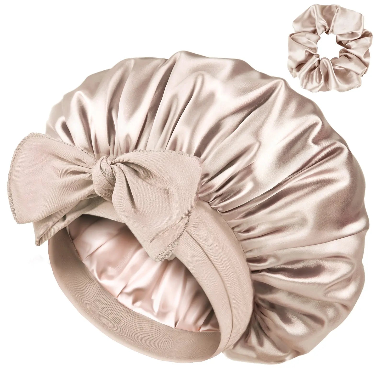 Double Layer Satin Bonnet with Tie Band| Champagne YANIBEST