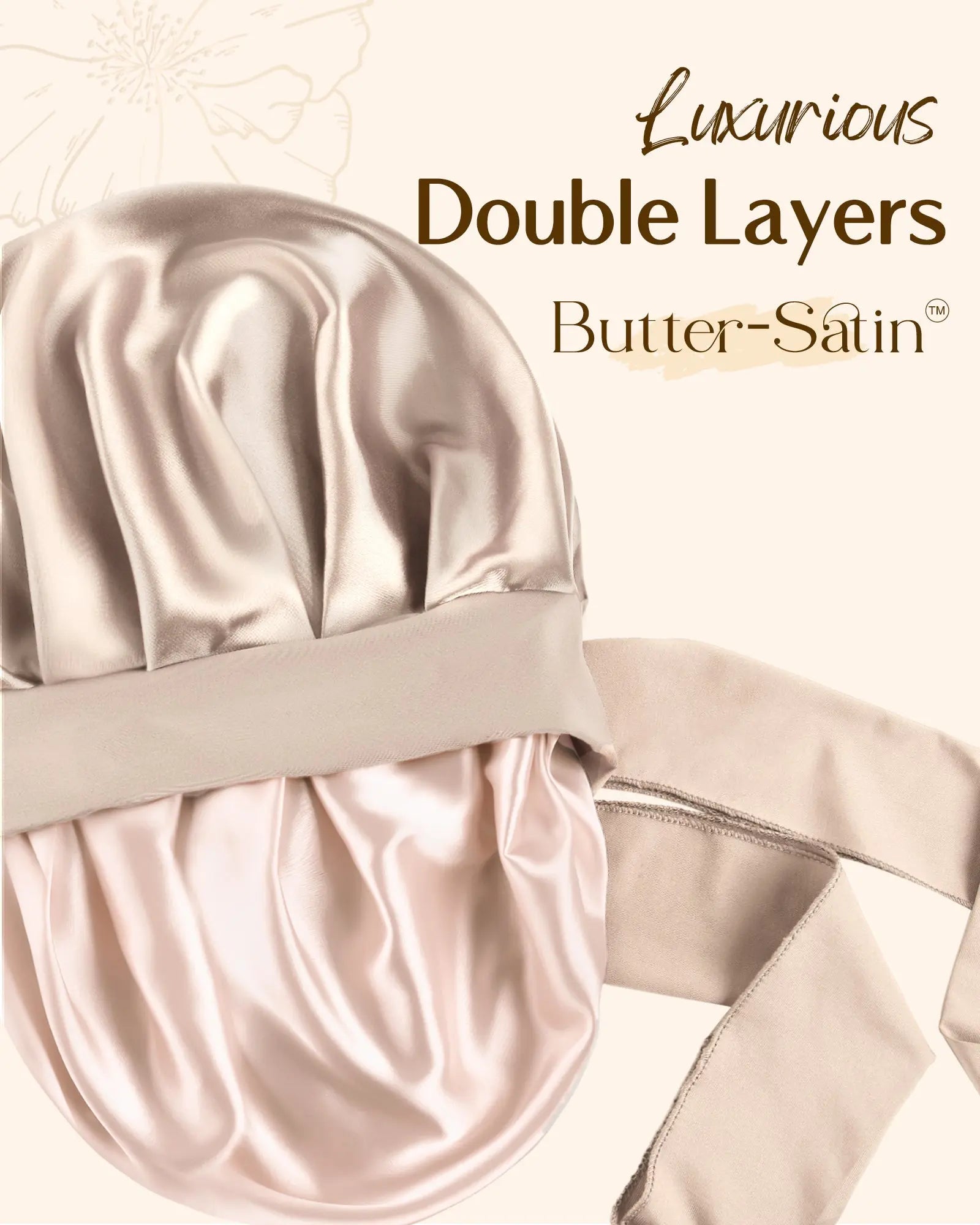 Double Layer Satin Bonnet with Tie Band| Champagne YANIBEST