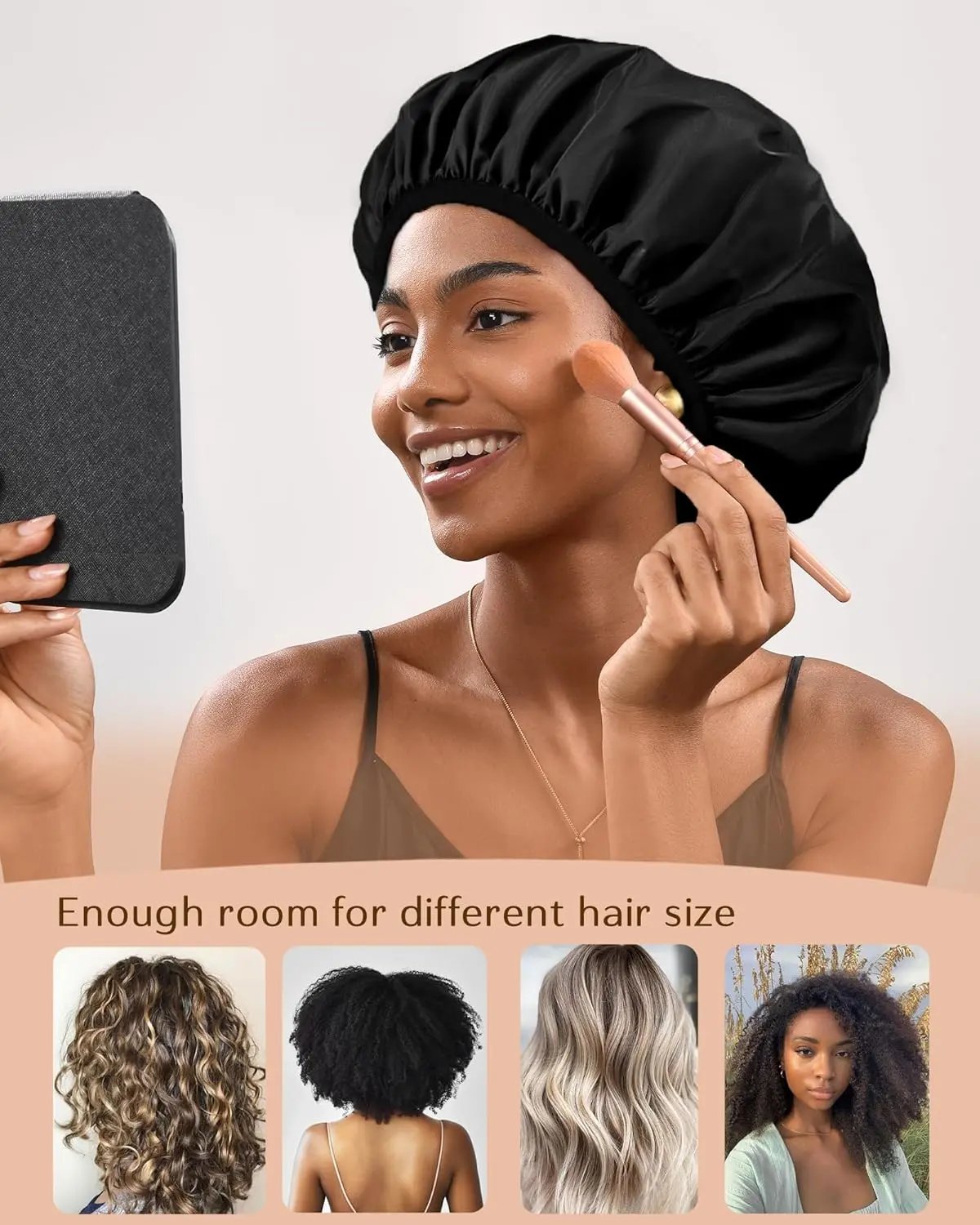 Double Layer Waterproof Shower Cap - Black YANIBEST