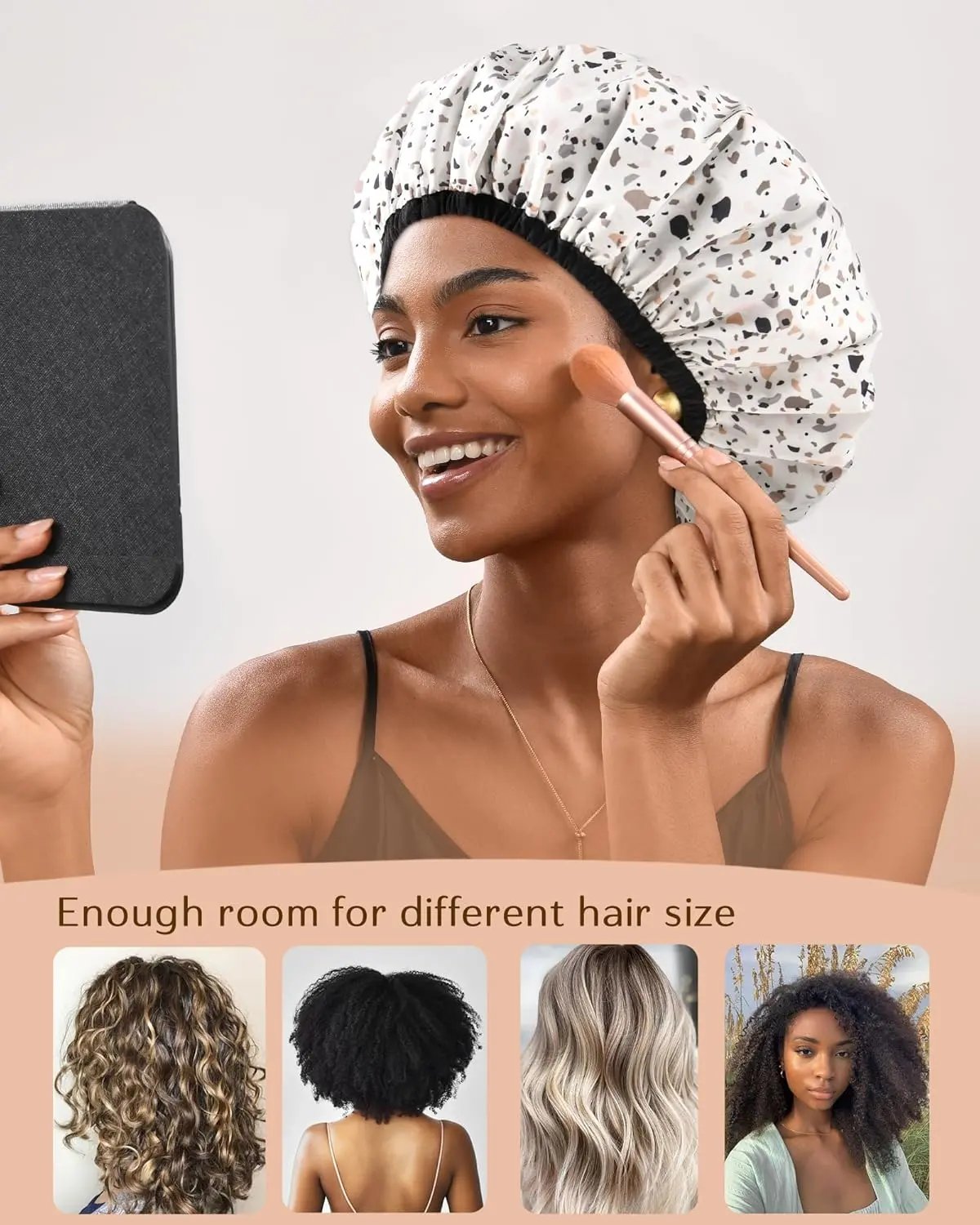 Double Layer Waterproof Shower Cap - Colorful Dots YANIBEST