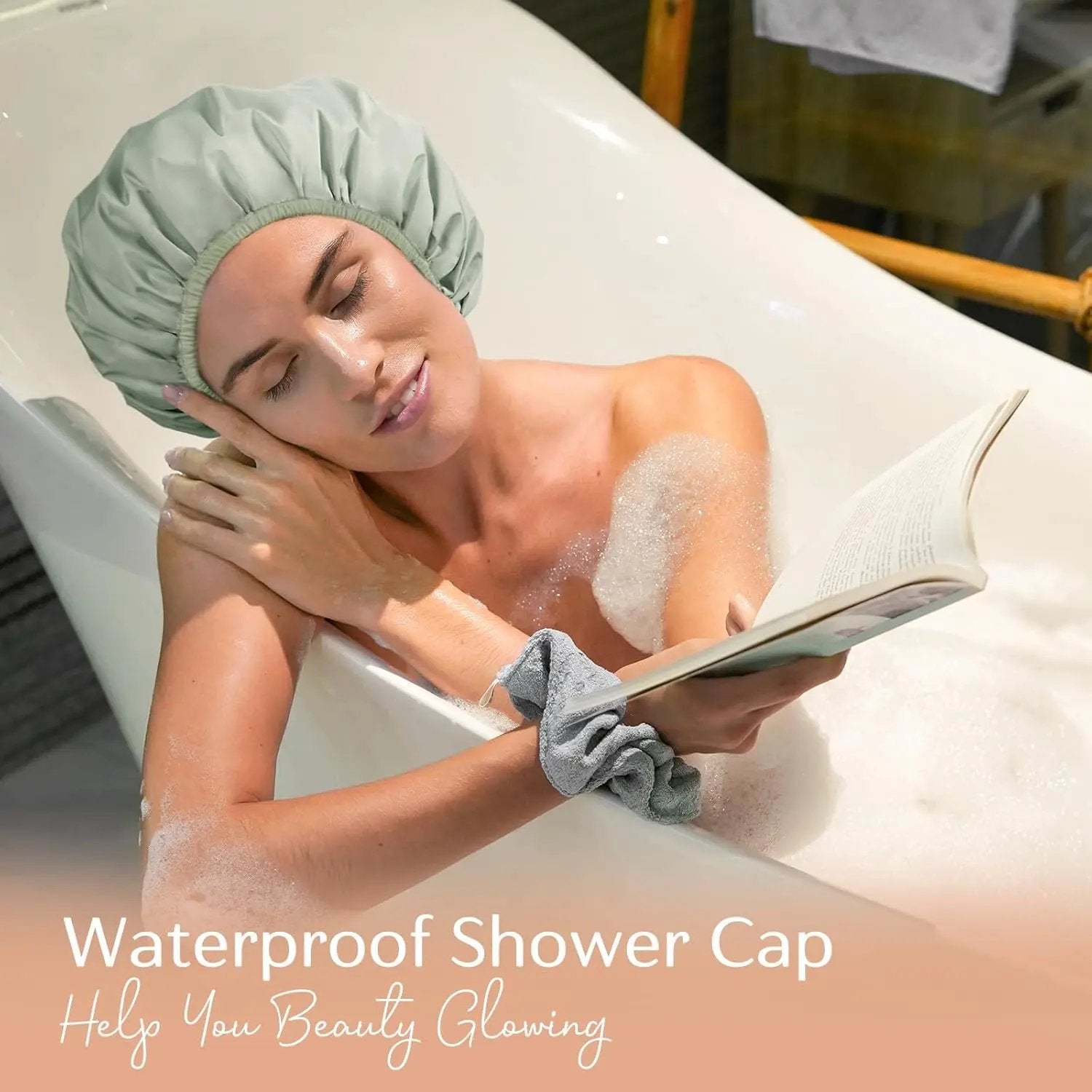 Double Layer Waterproof Shower Cap - Green YANIBEST