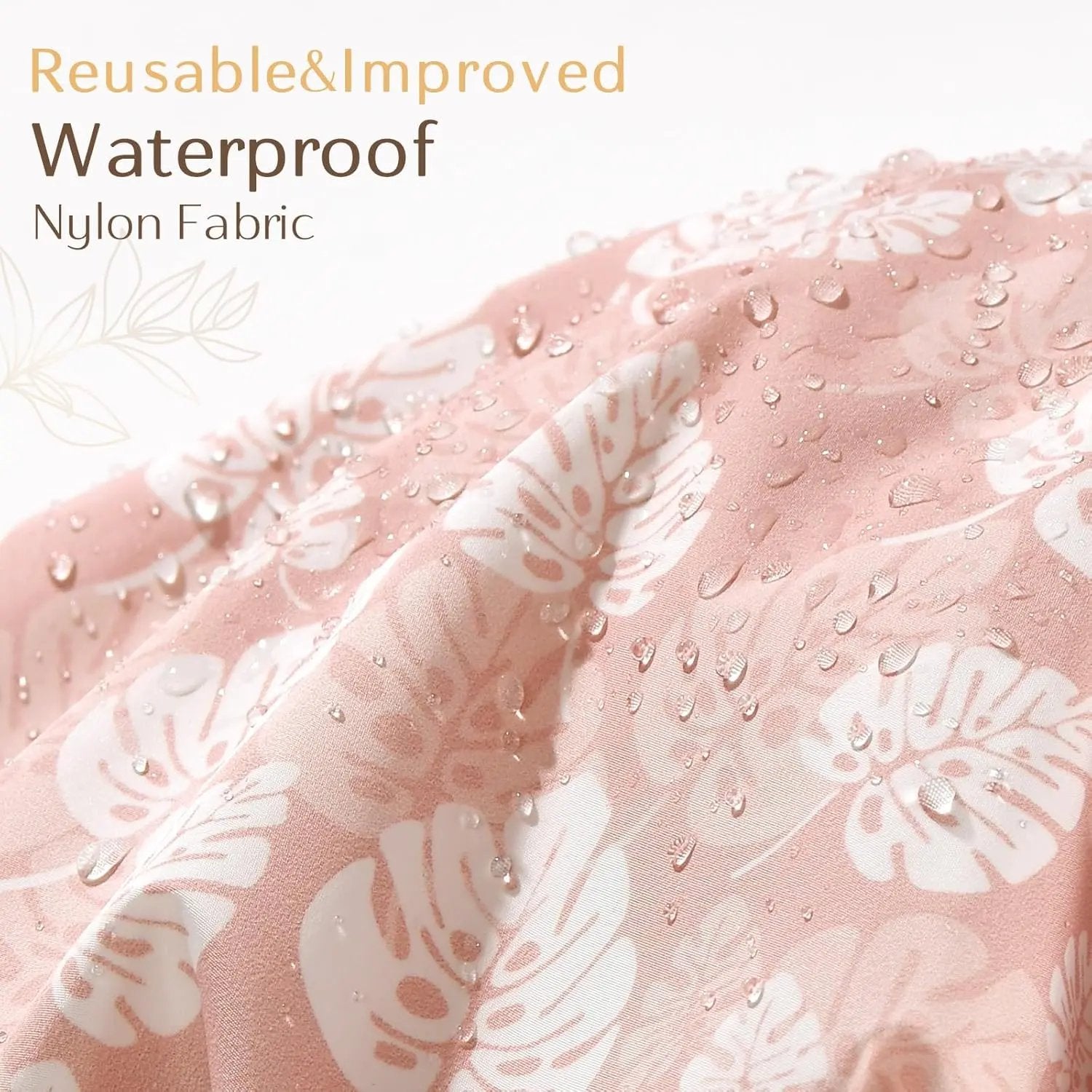 Double Layer Waterproof Shower Cap - Pink Leaves YANIBEST