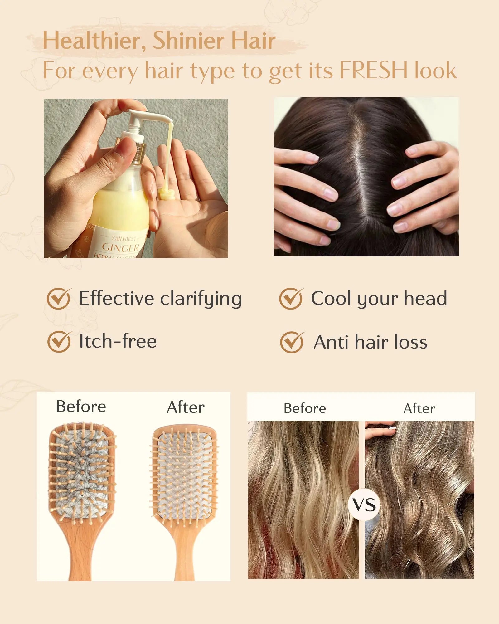 Ginger Clarifying&Strengthening Scalp Hair Shampoo - YANIBEST