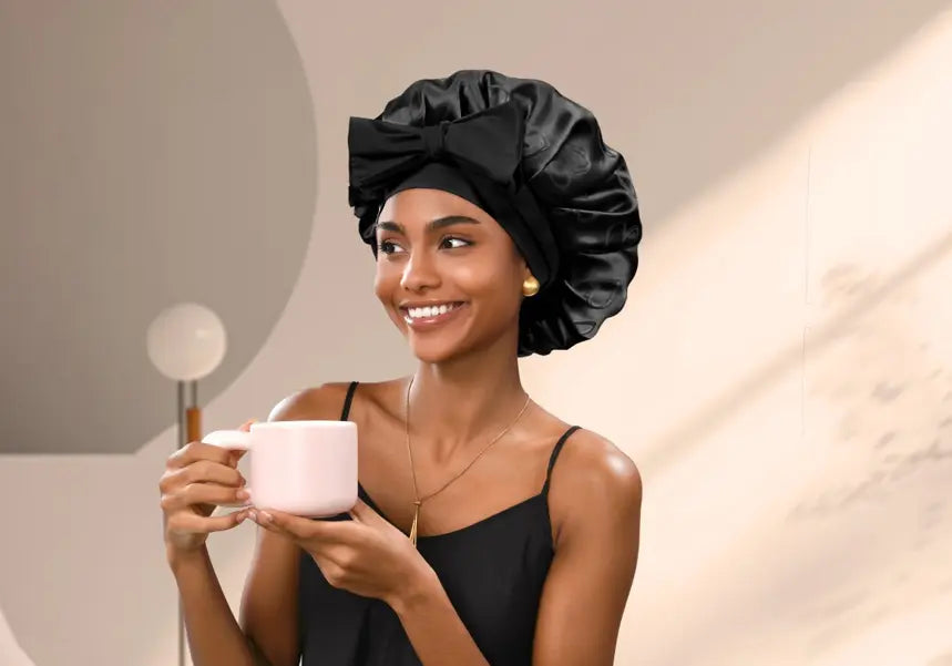 Jaquard Satin Bonnets | Black Heart YANIBEST