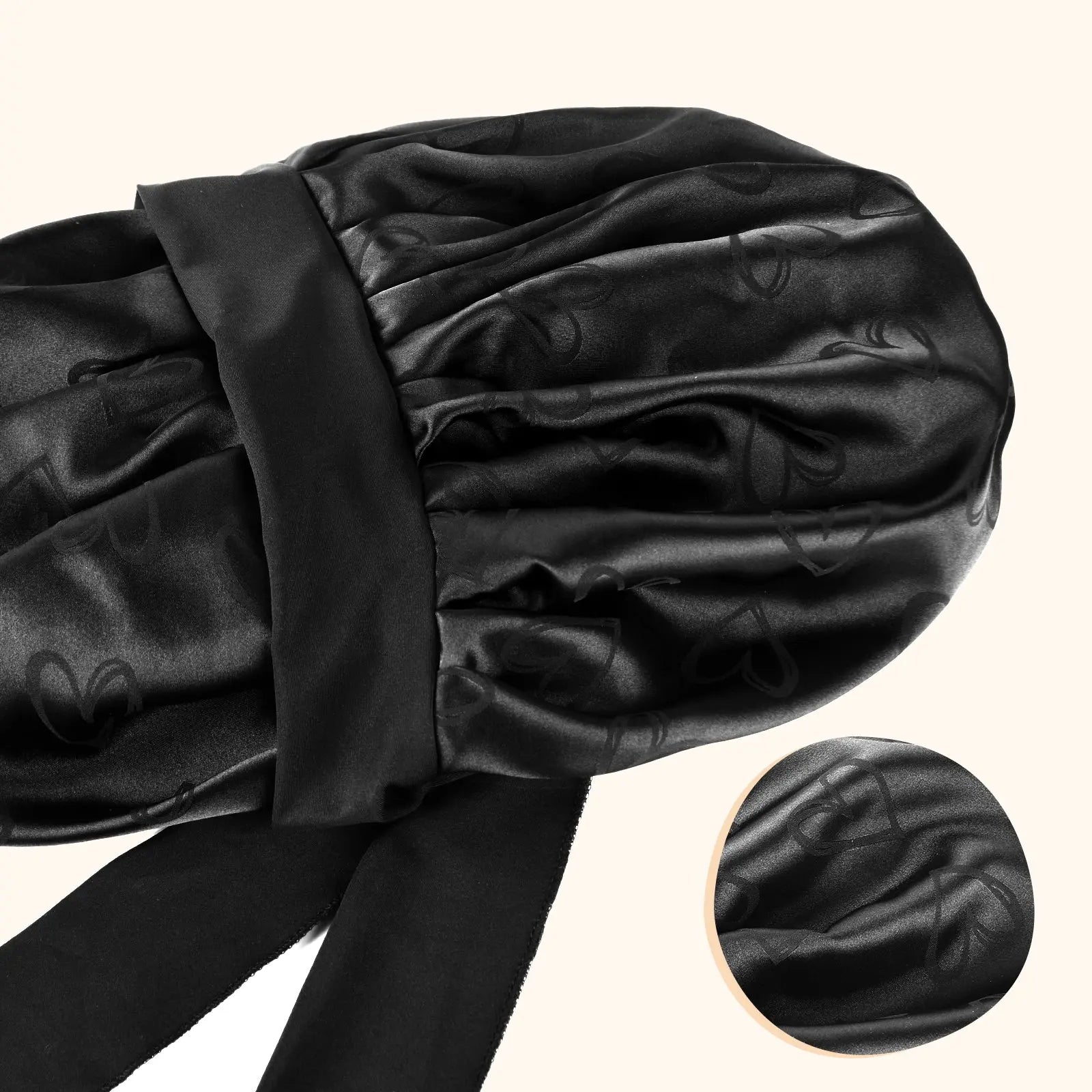 Jaquard Satin Bonnets | Black Heart YANIBEST