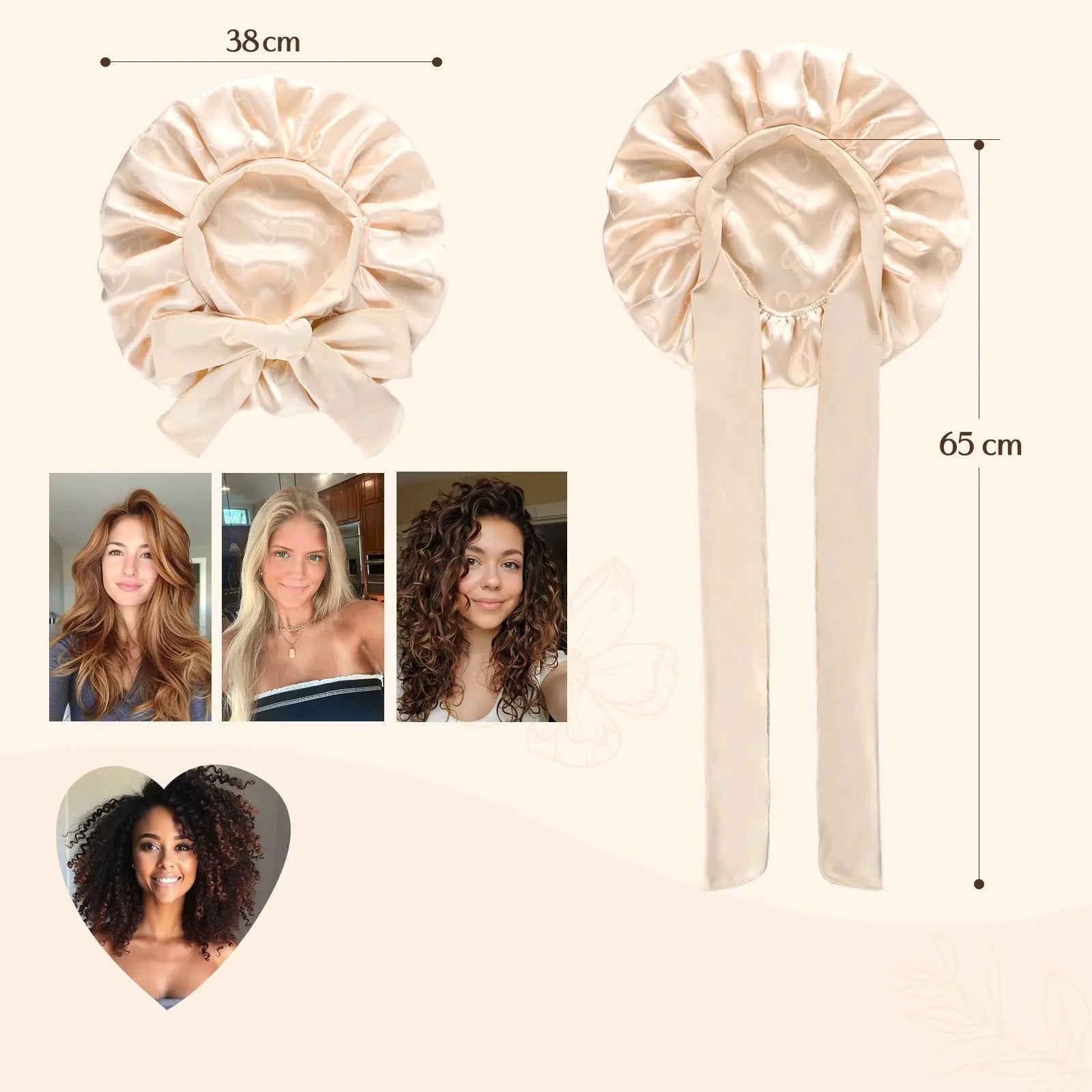 Jaquard Satin Bonnets | Champaign Heart YANIBEST