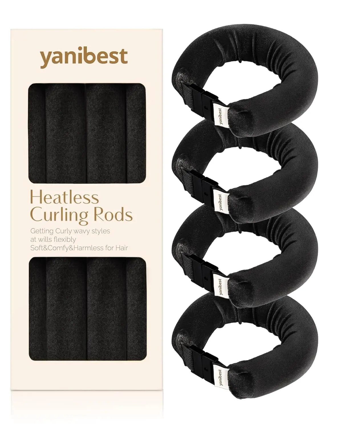 Jumbo Velvet Heatless Flexi Hair Rollers 4 in 1 Set - Black YANIBEST