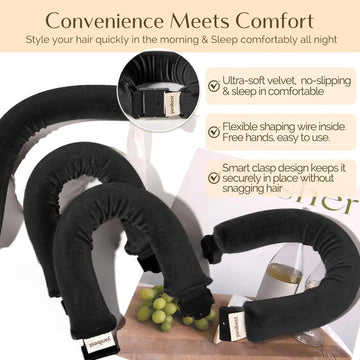 Jumbo Velvet Heatless Flexi Hair Rollers 4 in 1 Set - Black YANIBEST