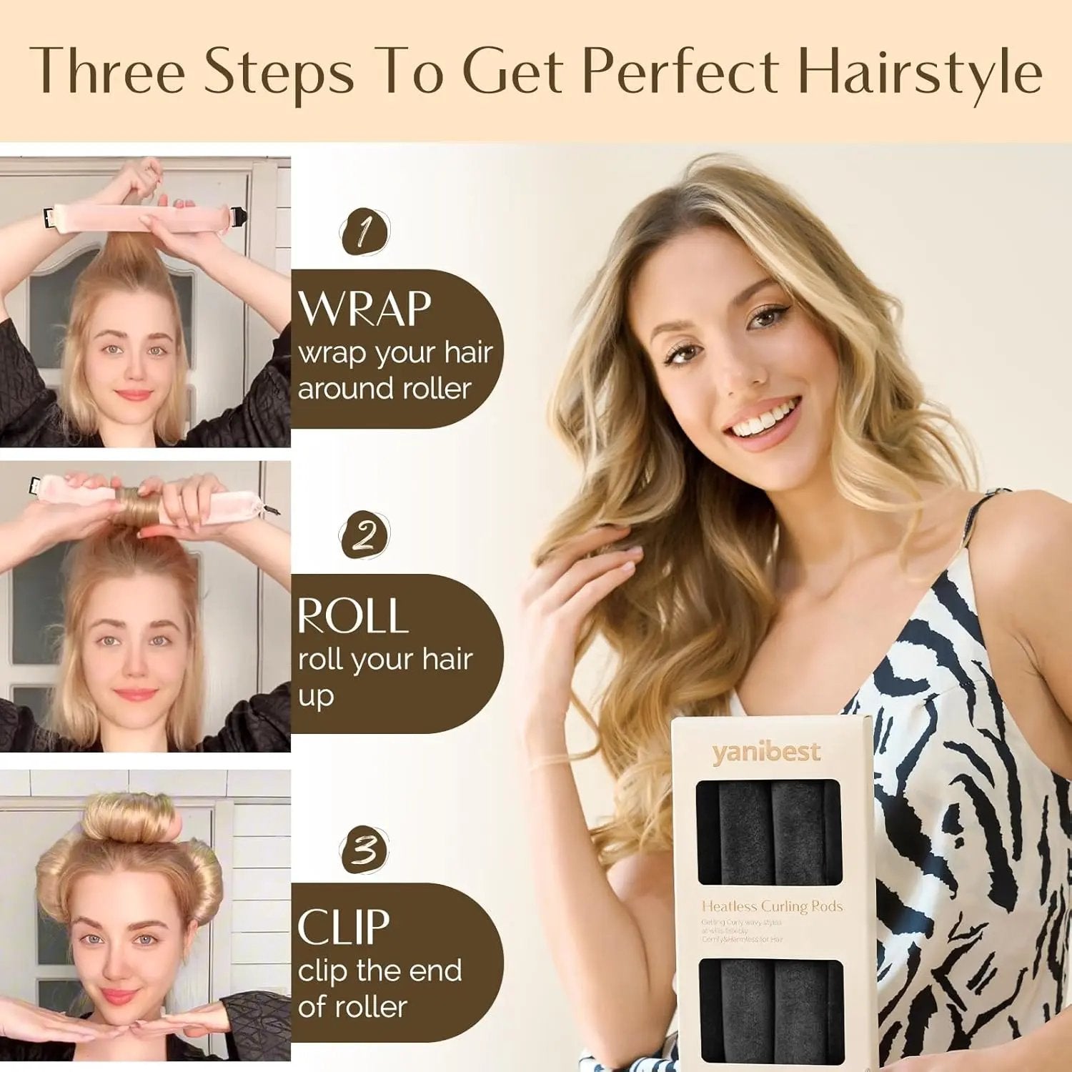 Jumbo Velvet Heatless Flexi Hair Rollers 4 in 1 Set - Black YANIBEST