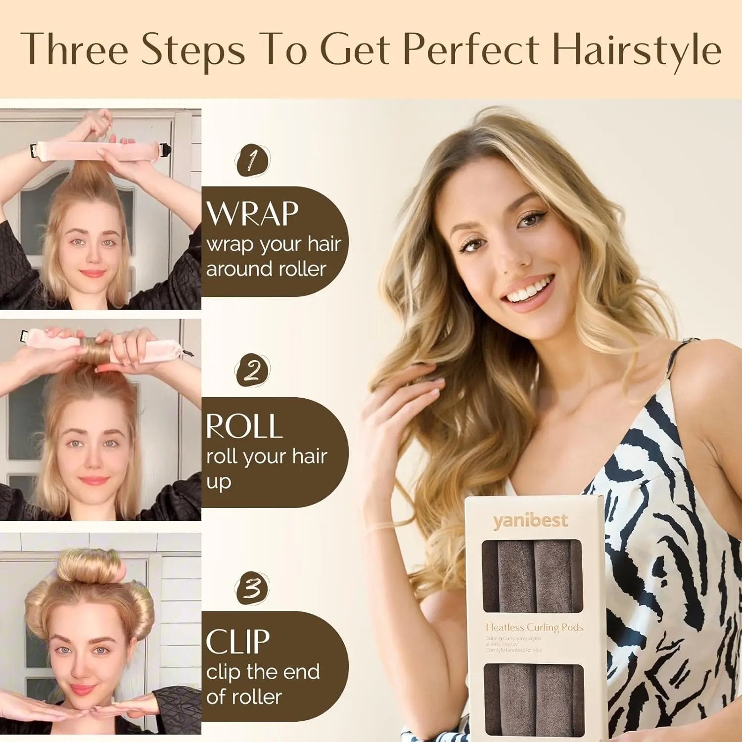 Jumbo Velvet Heatless Flexi Hair Rollers 4 in 1 Set - Chocolate YANIBEST