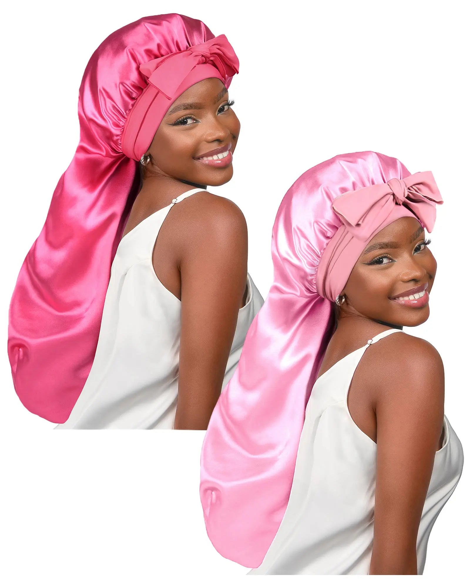 Long Tail Satin Bonnet wiht Tie Band| 2 in 1 - YANIBEST
