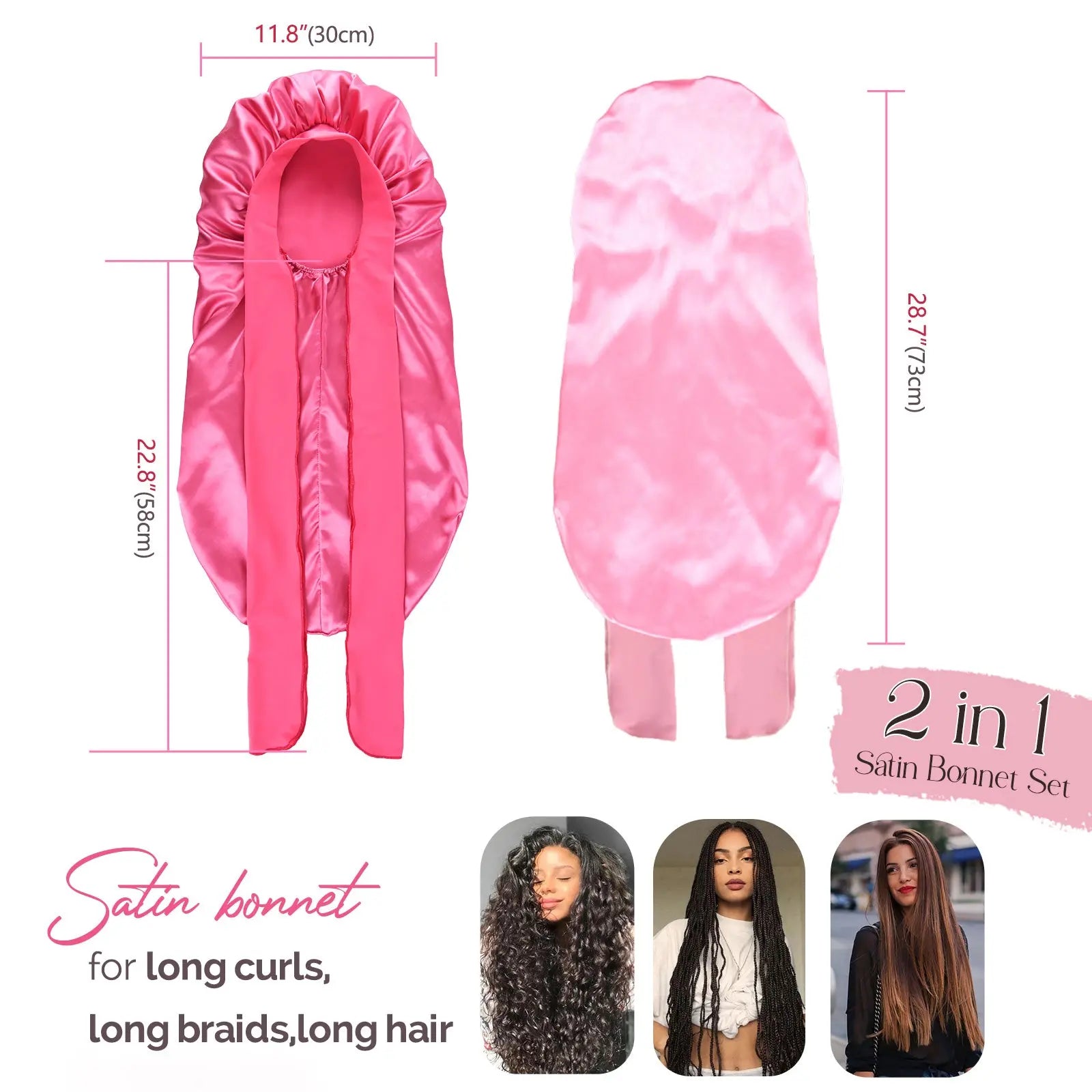 Long Tail Satin Bonnet wiht Tie Band| 2 in 1 - YANIBEST