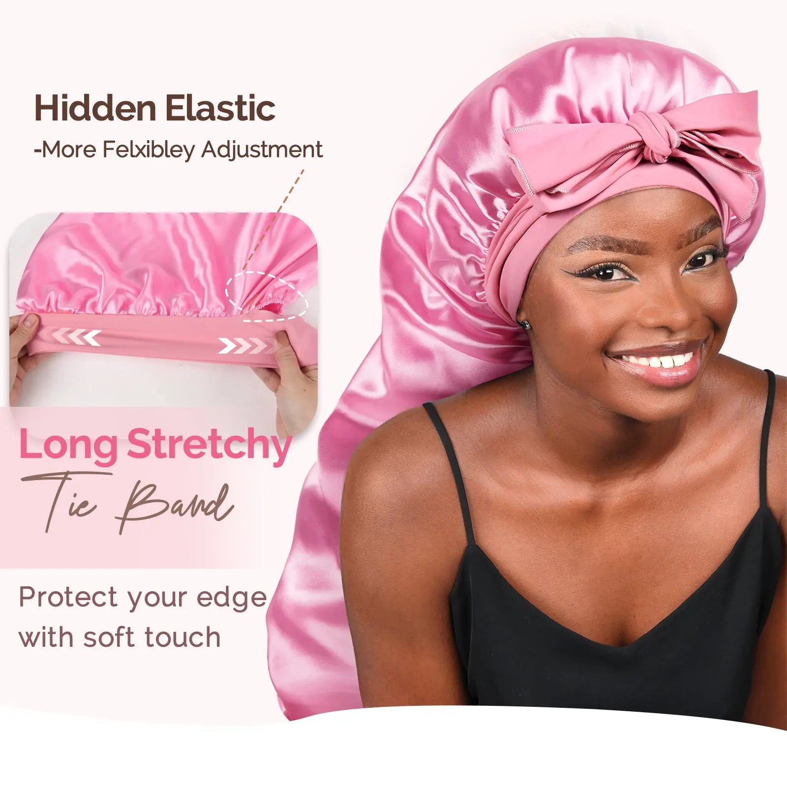 Long Tail Satin Bonnet wiht Tie Band| 2 in 1 - YANIBEST