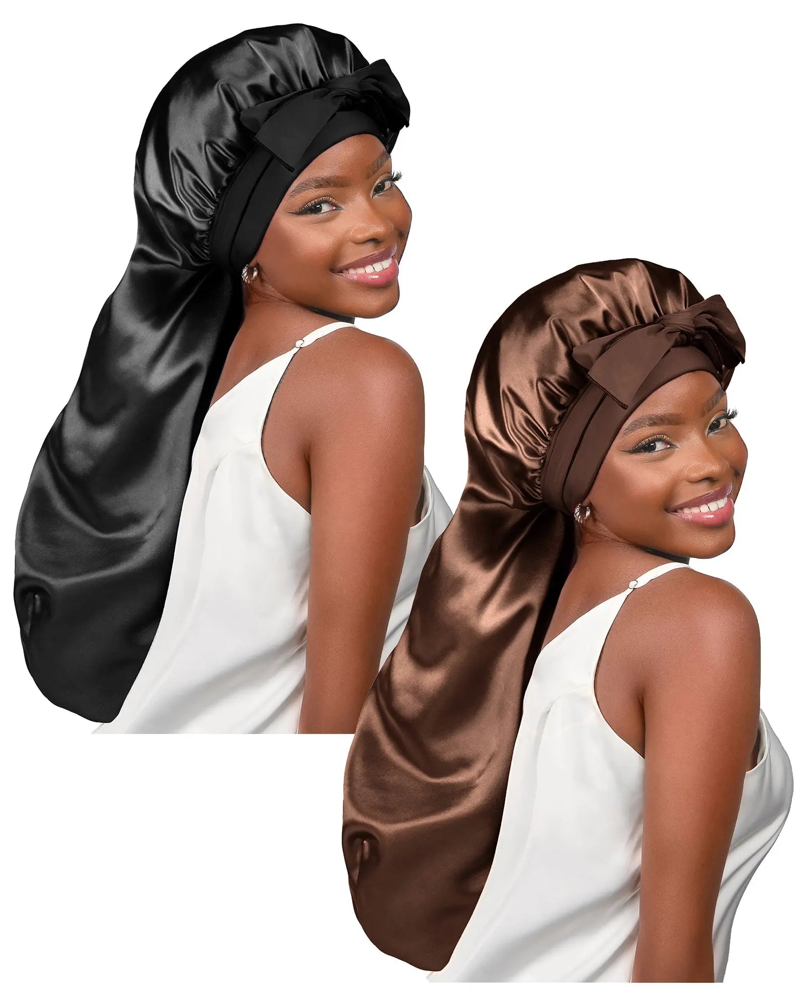 Long Tail Satin Bonnet wiht Tie Band| 2 in 1 - YANIBEST