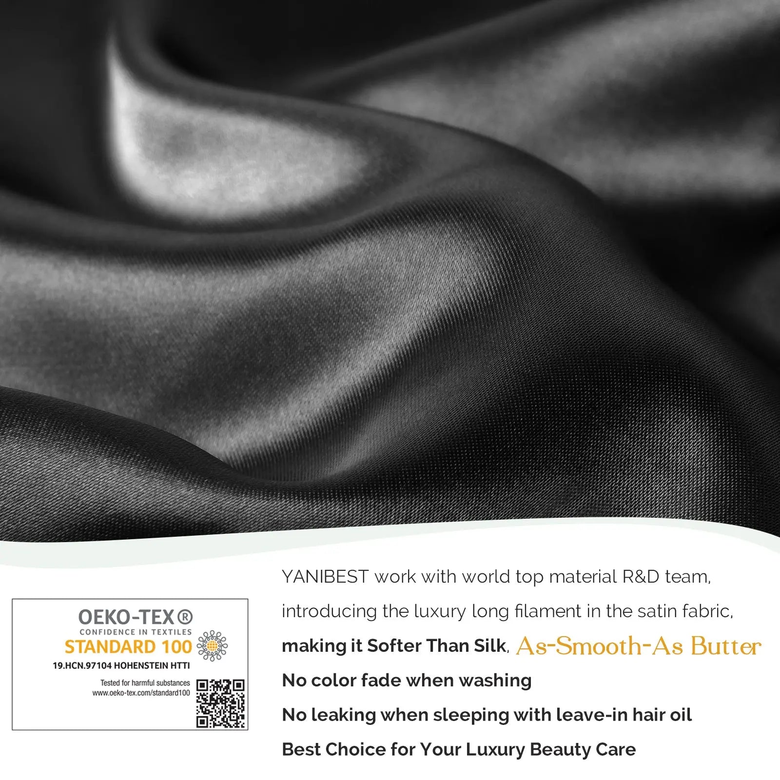 Long Tail Satin Bonnet wiht Tie Band| Black - YANIBEST