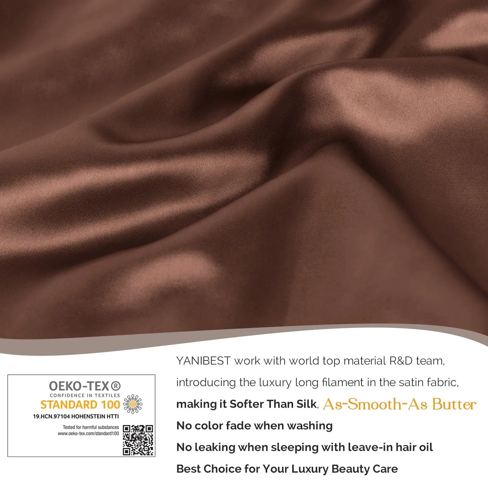 Long Tail Satin Bonnet wiht Tie Band| Brown - YANIBEST