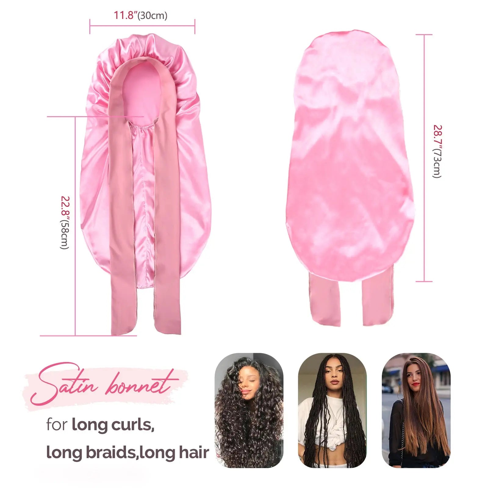 Long Tail Satin Bonnet wiht Tie Band| Light Pink - YANIBEST
