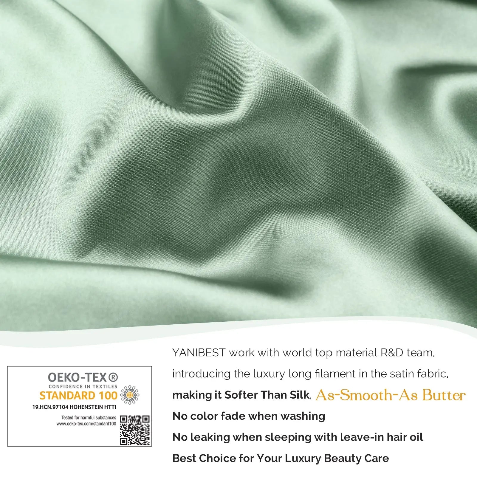 Long Tail Satin Bonnet wiht Tie Band| Sage Green - YANIBEST