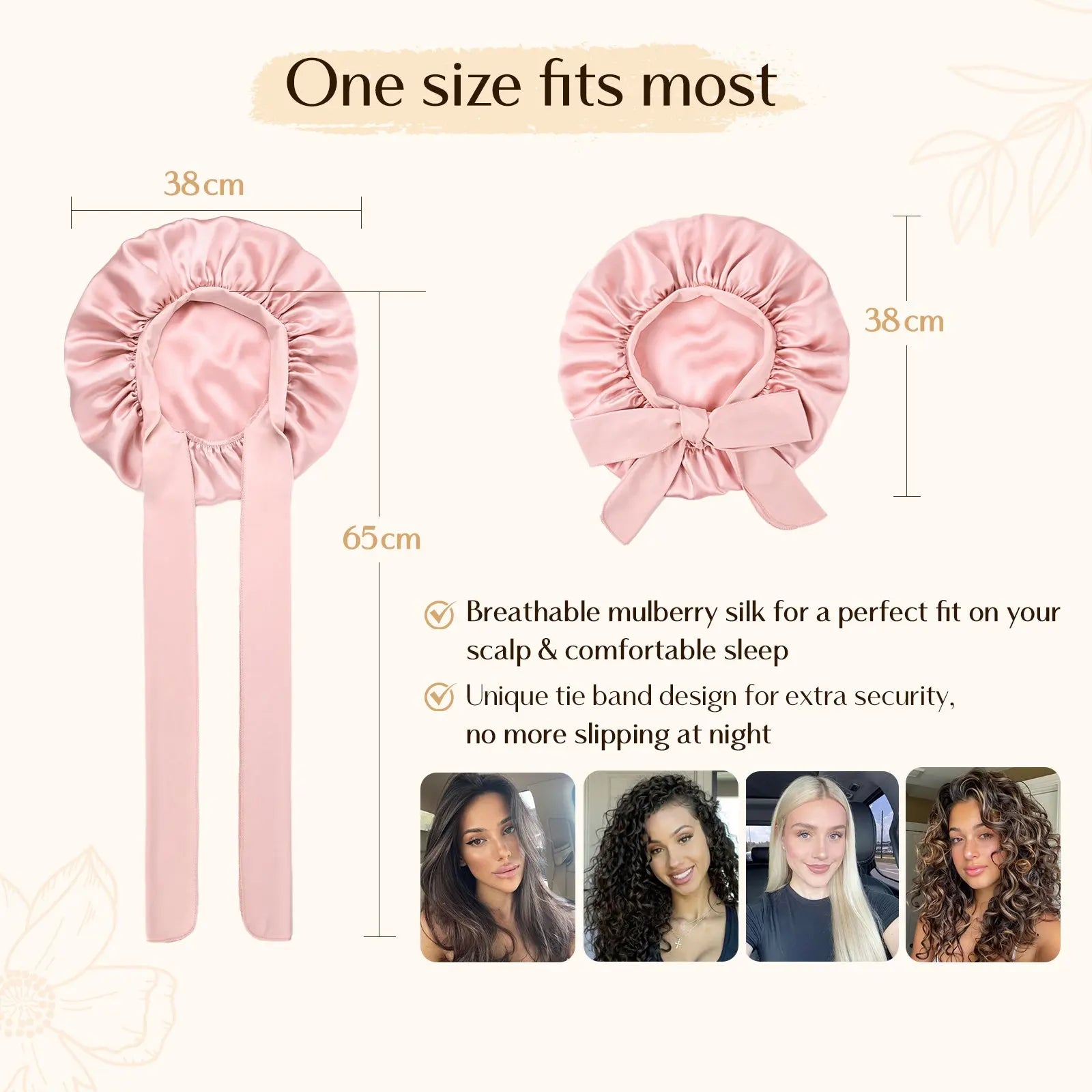 Mulberry Silk Bonnet with Tie Band YANIBEST