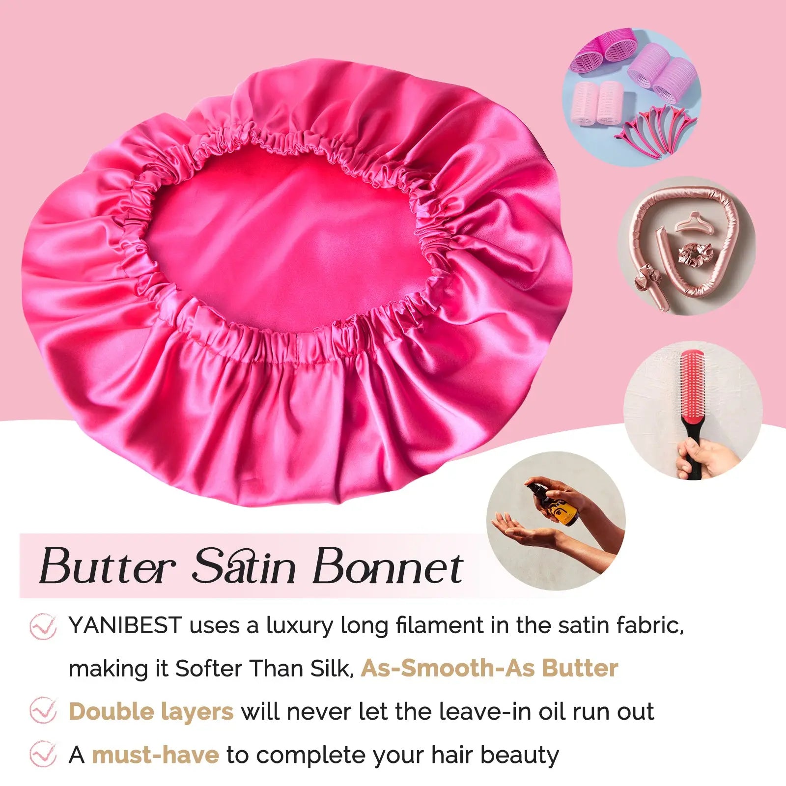 Reversible Satin Bonnet with Scrunchie| Barbie Pink YANIBEST