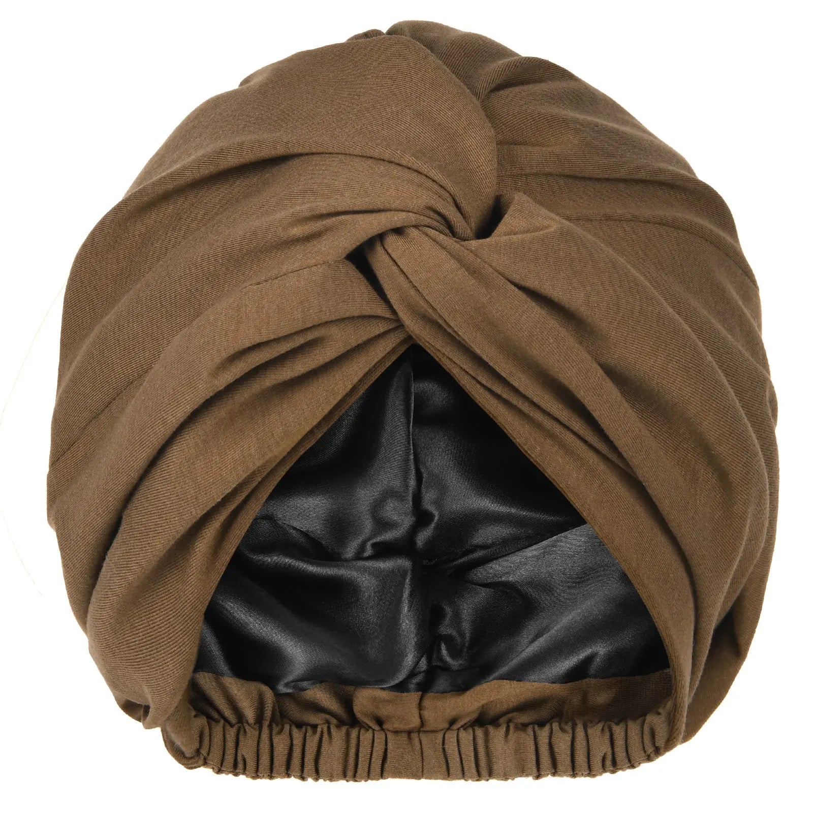 Satin Lined Knotted Turban| Coffee Brown - YANIBEST