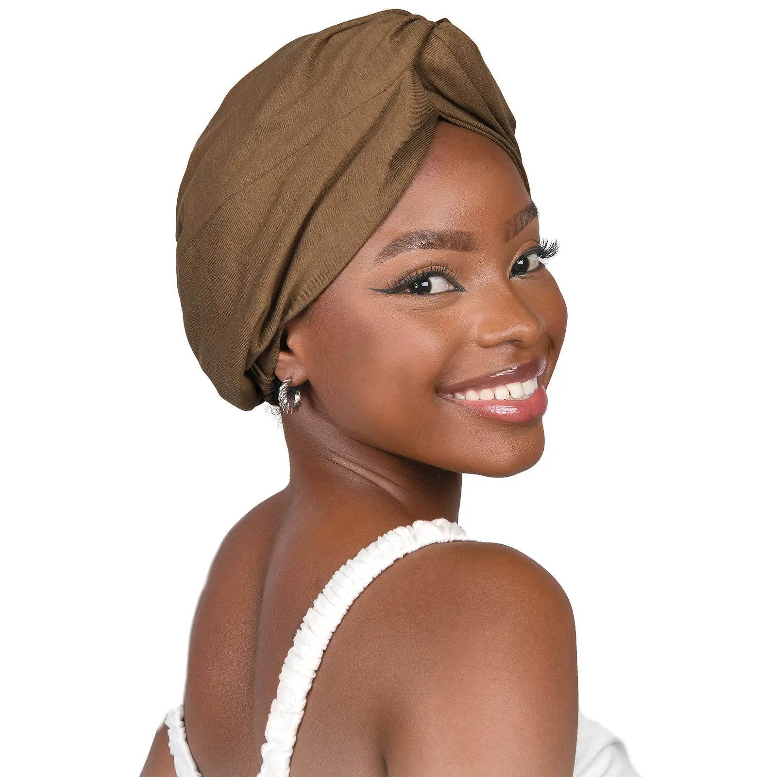Satin Lined Knotted Turban| Coffee Brown - YANIBEST