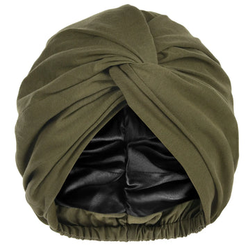 Satin Lined Knotted Turban| Olive Green - YANIBEST