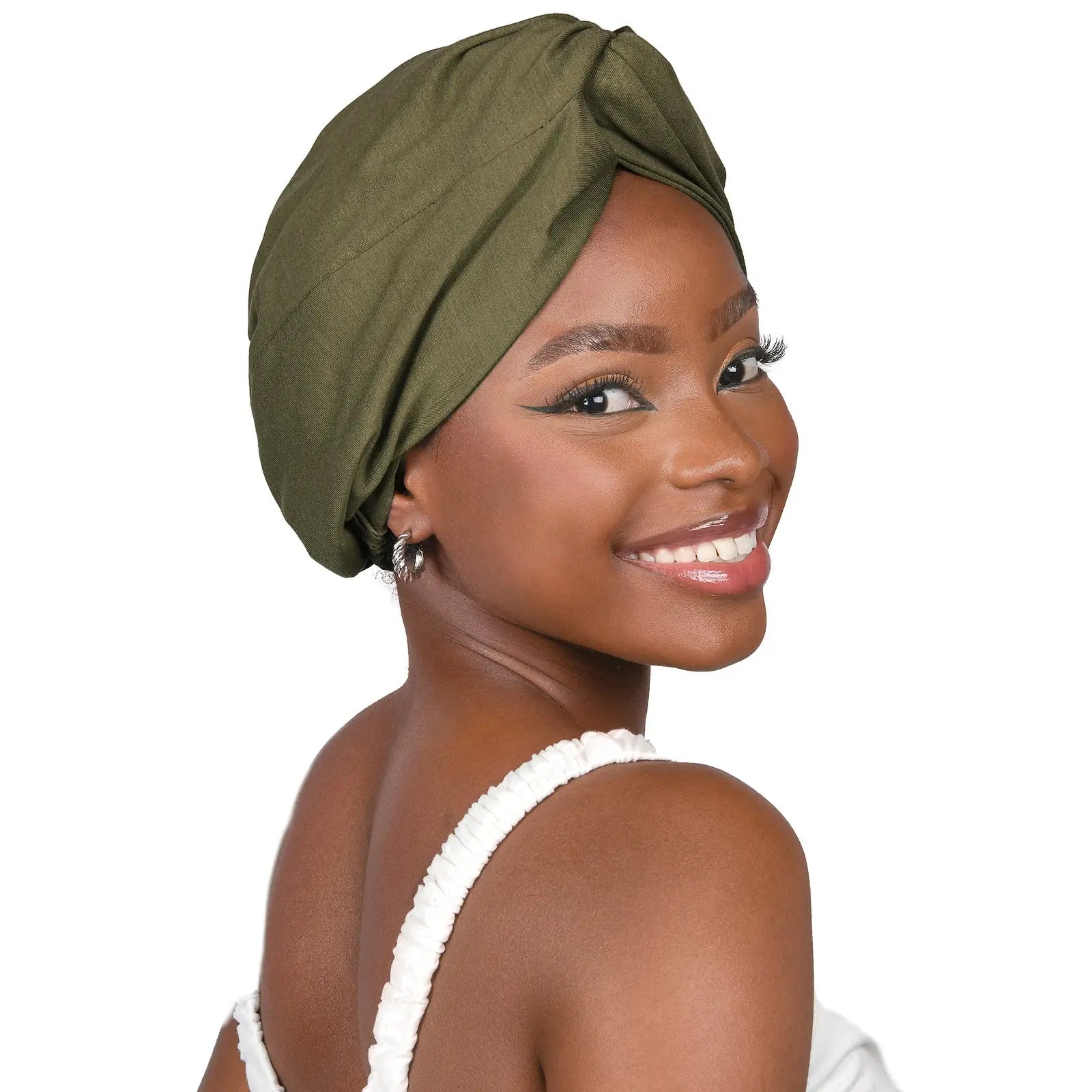 Satin Lined Knotted Turban| Olive Green - YANIBEST