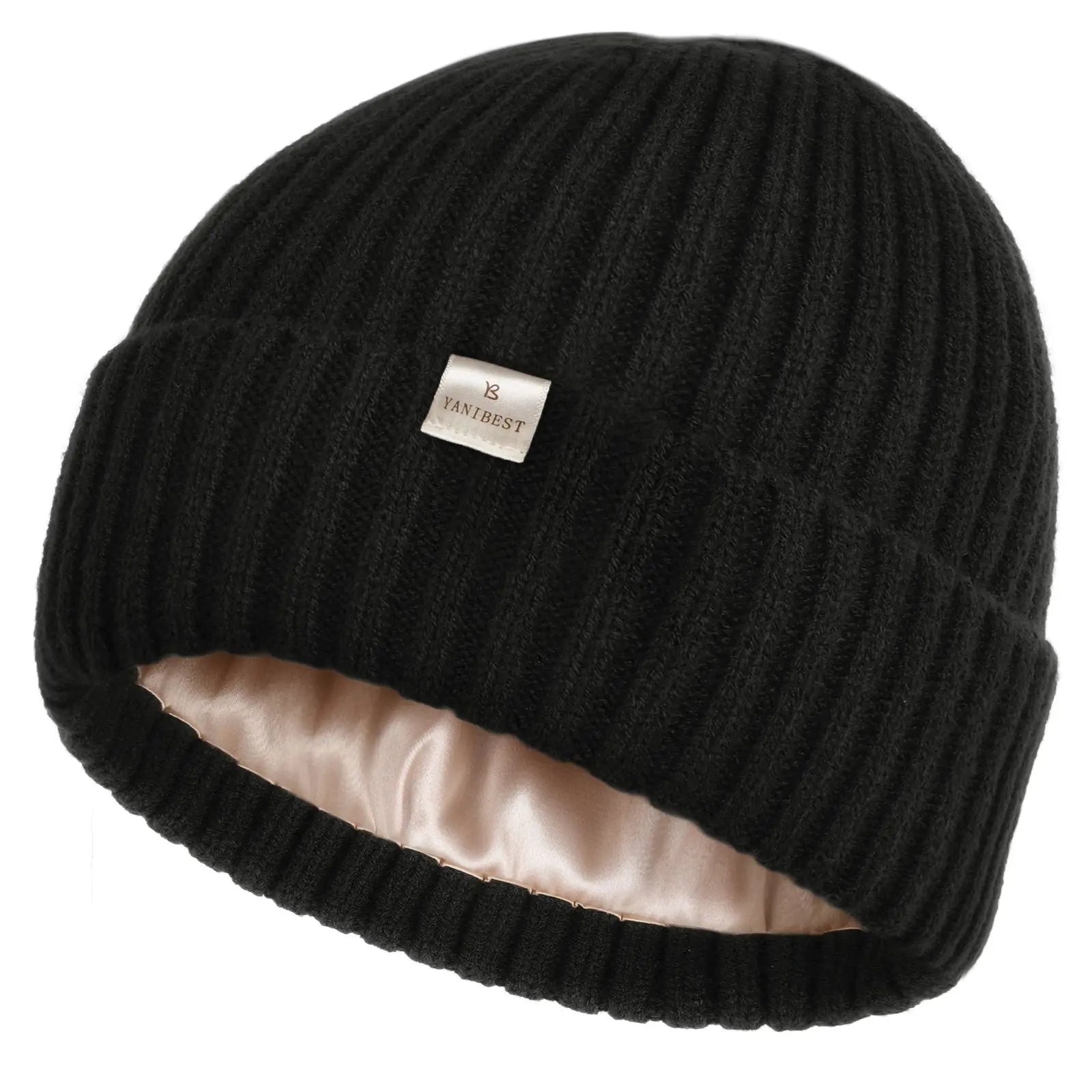 Satin Lined Winter Beanie Hat| Black - YANIBEST